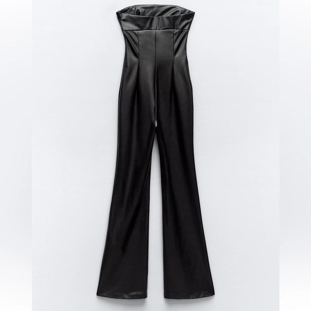ZARA STRAPLESS FAUX LEATHER JUMPSUIT 7901/255/015